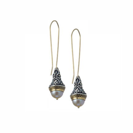 Long Drop Earrings in k18 Yellow Gold and Silver 925