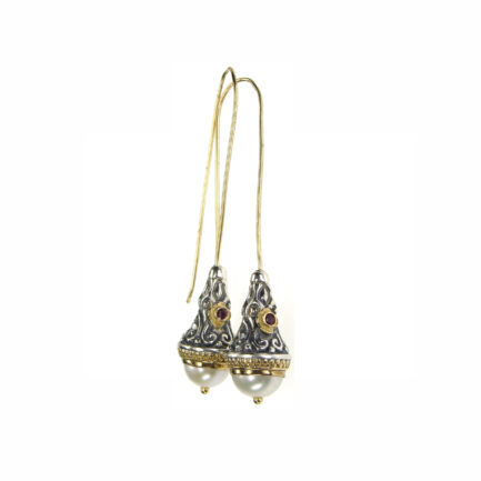 Long Drop Earrings in k18 Yellow Gold and Silver 925