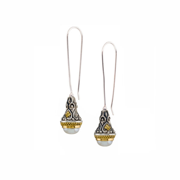 Long Drop Earrings in k18 yellow Gold and Silver 925