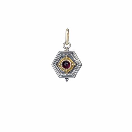 Byzantine Pendant Garnet for Ladies Yellow Gold k18 and Silver 925
