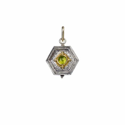 Byzantine Pendant Peridot for Ladies Yellow Gold k18 and Silver 925