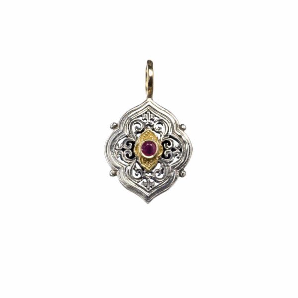 Byzantine Pendant Rubies for Ladies Yellow Gold k18 and Silver 925