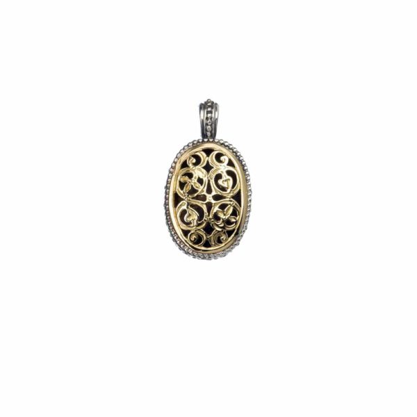 Filigree Oval Pendant for Ladies Yellow Gold k18 and Sterling Silver 925