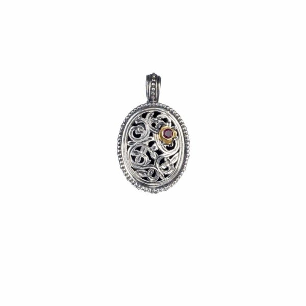 Filigree Oval Pendant for Women’s Yellow Gold k18 and Sterling Silver 925