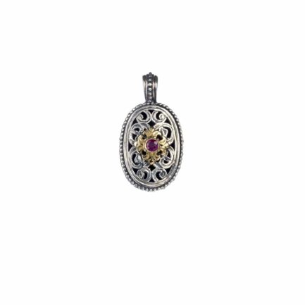 Ruby Filigree Oval Pendant for Women’s Yellow Gold k18 and Sterling Silver 925
