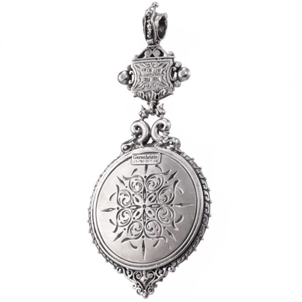 Byzantine Drop Large Pendant  for women’s 18k Yellow Gold and Silver - Image 2