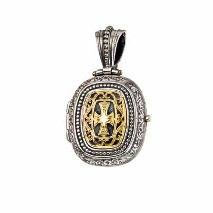 Byzantine Locket Pendant with Cross 18k Yellow Gold and Sterling silver