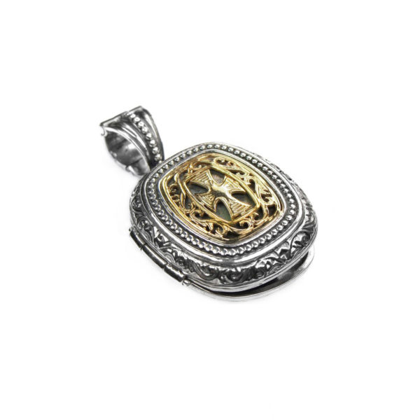 Byzantine Locket Pendant with Cross 18k Yellow Gold and Sterling silver - Image 2