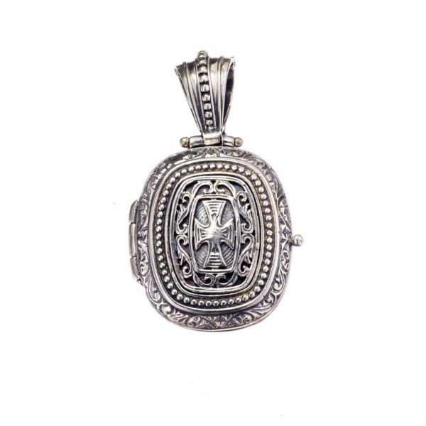 Byzantine Locket Pendant Cross in Sterling silver 925