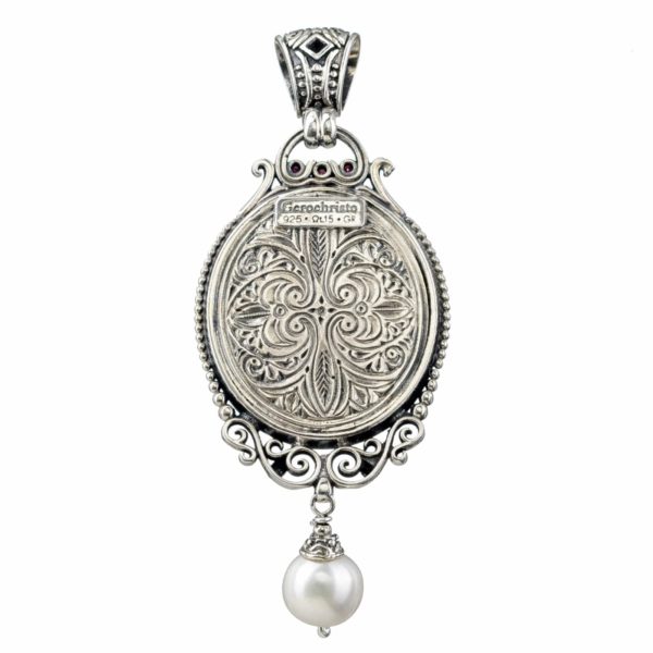 Oval Pendant Pearl Drop in Sterling Silver 925 - Image 2