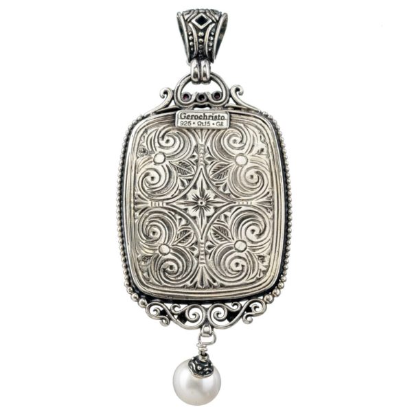 Rectangular Pendant Pearl Drop in Sterling Silver 925 - Image 2