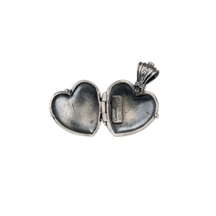 Heart Locket Pendant Small Photo Ruby Byzantine 18k Gold and Silver 925