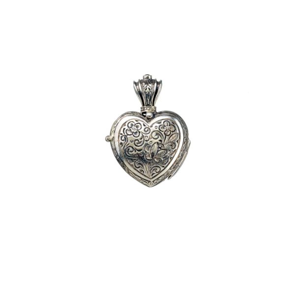 Heart Locket Pendant Small Photo Ruby Byzantine 18k Gold and Silver 925 - Image 3