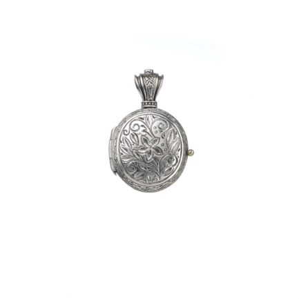 Oval Locket Pendant Small Photo Byzantine in Sterling Silver 925