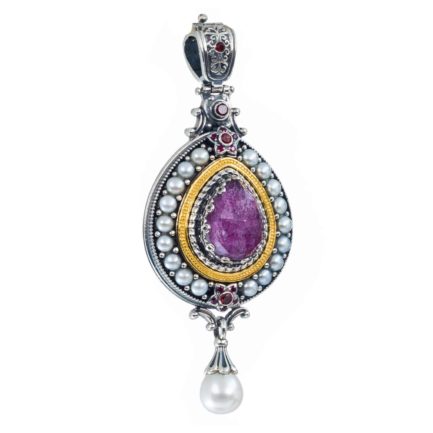 Teardrop Pendant Pearl Drop in Sterling Silver with Gold Plated Parts