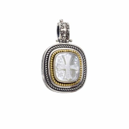 Signet Mother of Pearl Pendant 18k Yellow Gold and Sterling silver