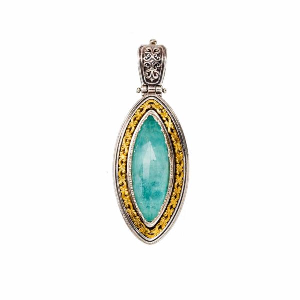 Navette Color Pendant in Sterling Silver 925 with Gold plated parts