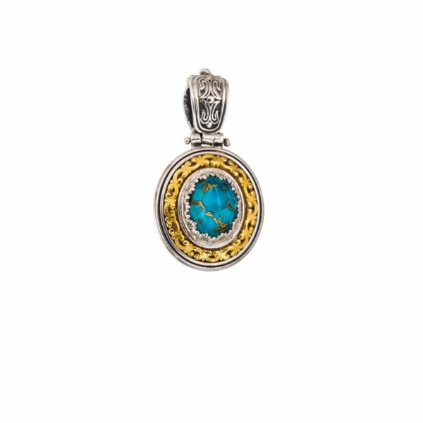Oval Color Pendant in Sterling Silver 925 with Gold plated parts