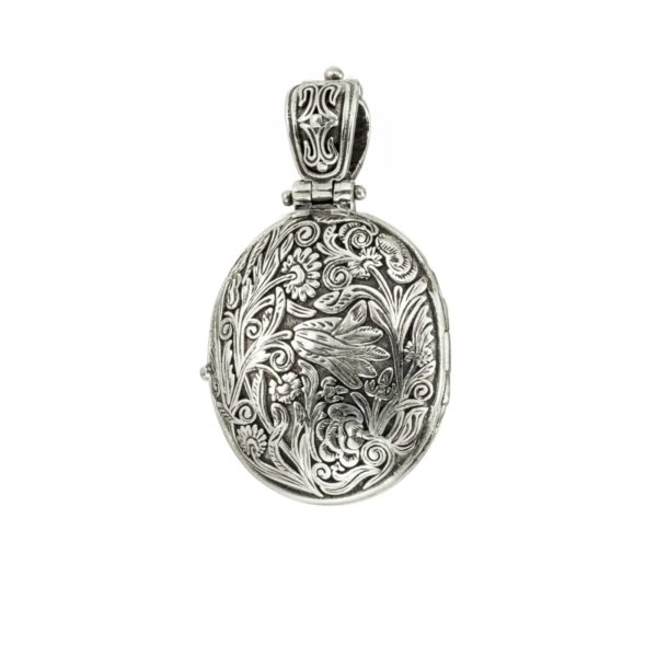 Garden Flowers Oval Locket Pendant in Sterling Silver 925 - Image 2