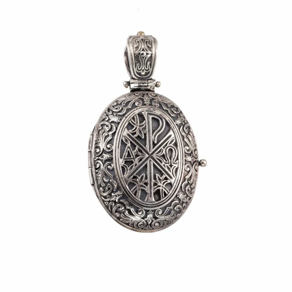 Chi Rho Byzantine Locket Oval Pendant in Sterling silver 925