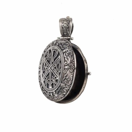 Chi Rho Byzantine Locket Oval Pendant in Sterling silver 925