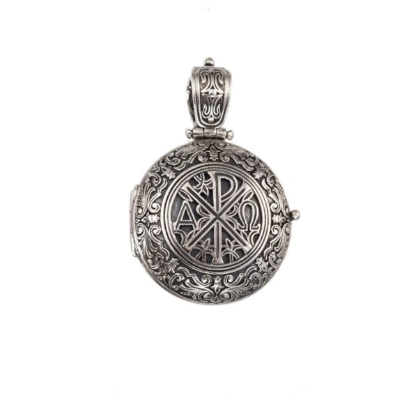 Chi Rho Byzantine Locket Round Pendant in Sterling silver 925