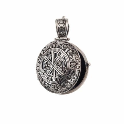 Chi Rho Byzantine Locket Round Pendant in Sterling silver 925