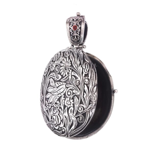 Garden Flowers Large Oval Locket Pendant in Sterling Silver 925 - Image 2