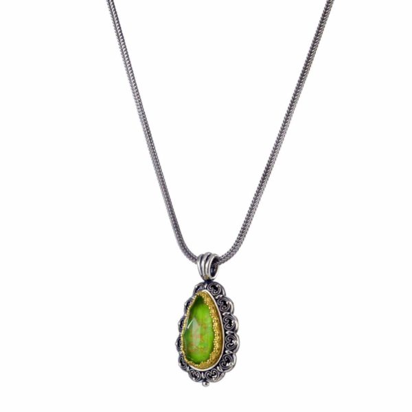 Tear-Drop Color Pendant in Sterling Silver 925 with Gold plated parts - Image 2