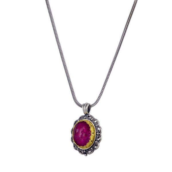 Oval Color Pendant in Sterling Silver 925 with Gold Plated Parts - Image 2