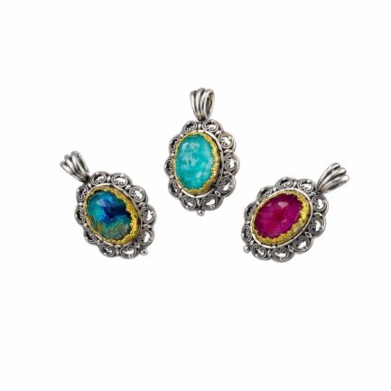 Oval Color Pendant in Sterling Silver 925 with Gold plated parts 3361