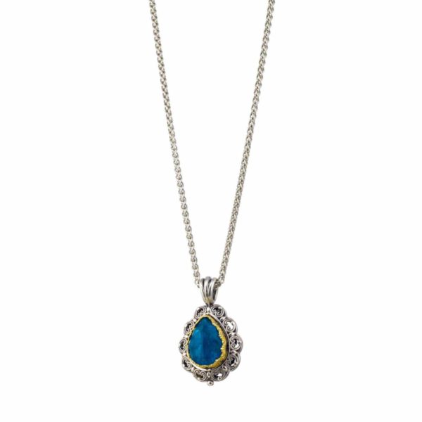 Tear-Drop Color Pendant in Sterling Silver 925 with Gold plated parts - Image 2