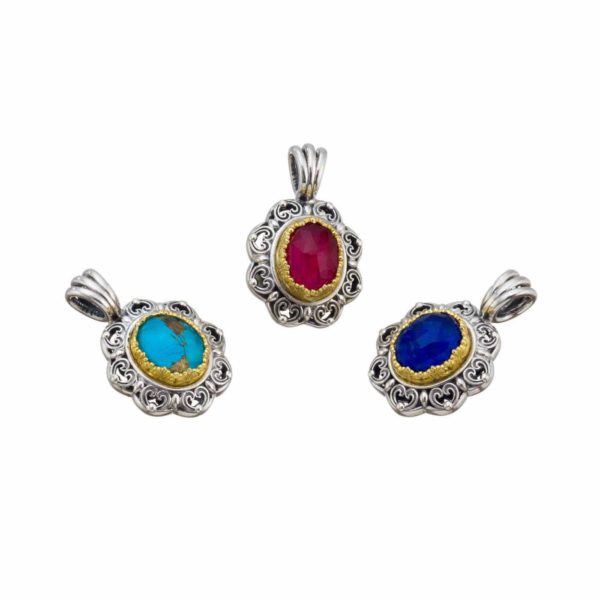 Oval Color Pendant in Sterling Silver 925 with Gold Plated Parts - Image 2