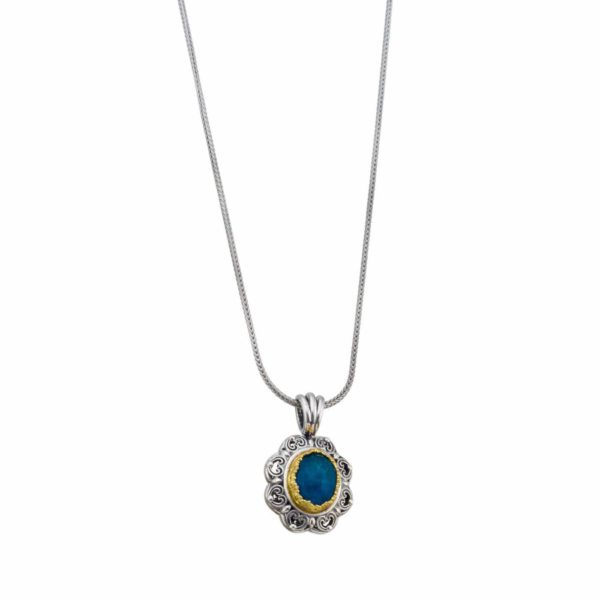 Oval Color Pendant in Sterling Silver 925 with Gold Plated Parts - Image 7