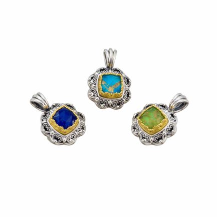 Square Color Pendant in Sterling Silver 925 with Gold Plated Parts
