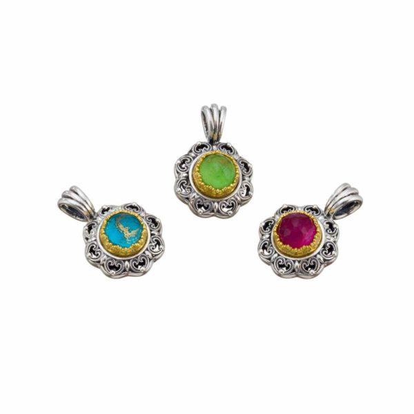 Round Color Pendant in Sterling Silver 925 with Gold Plated Parts