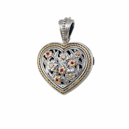 Heart Locket Large Pendant Filigree Flower Photo Remembrance