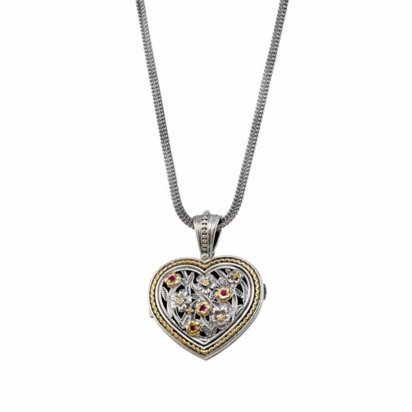 Heart Locket Large Pendant Filigree Flower Photo Remembrance