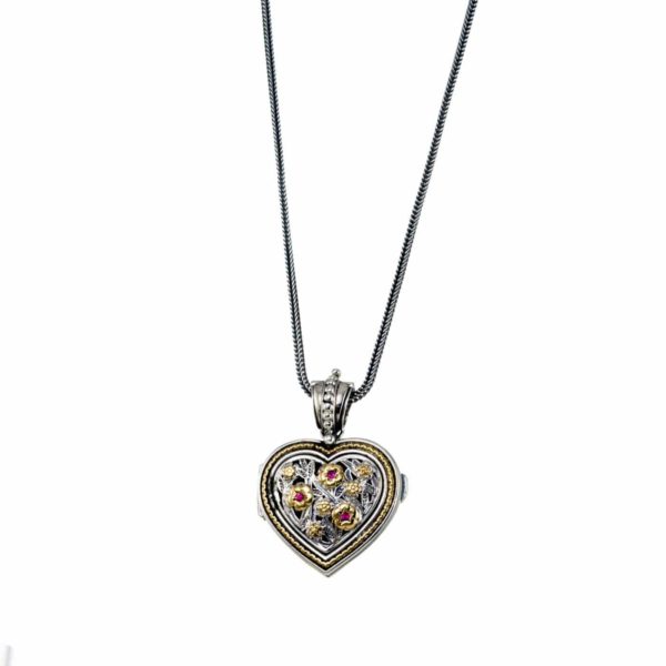 Heart Locket Medium Pendant Filigree Flower Photo Remembrance