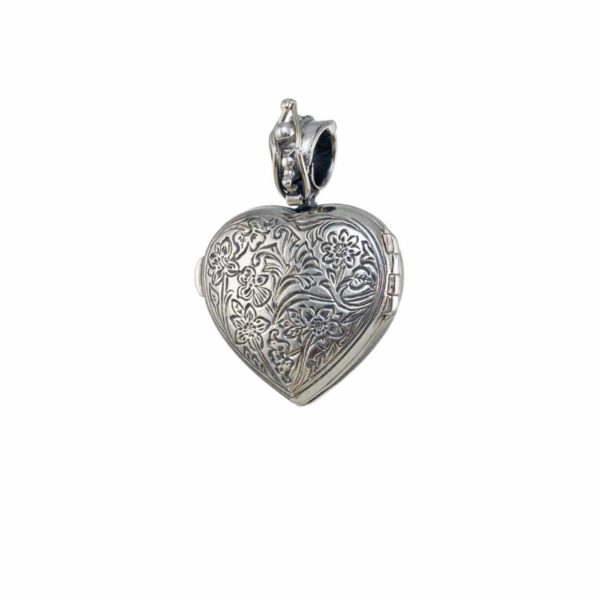 Heart Locket Medium Pendant Filigree Flower Photo Remembrance