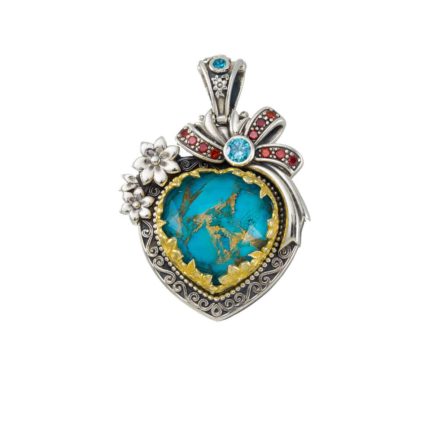 Heart Color Pendant in Sterling Silver 925 with Gold plated parts