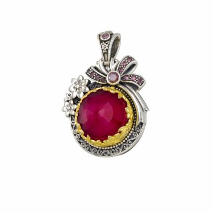 Round Color Pendant in Sterling Silver 925 with Gold plated parts
