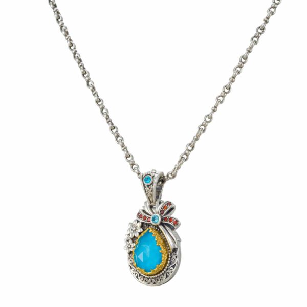 Tear-Drop Color Pendant in Sterling Silver 925 with Gold plated parts - Image 2