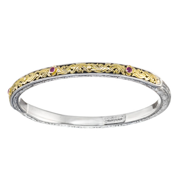 Garden Oval Bangle Bracelet for Women’s 18k Yellow Gold and Silver 925