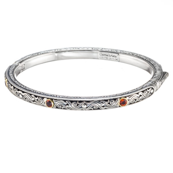 Garden Oval Bangle Bracelet for Women’s 18k Yellow Gold and Silver 925