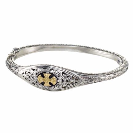 Byzantine Bangle Cross Bracelet Yellow Solid Gold k18 and Sterling Silver 925