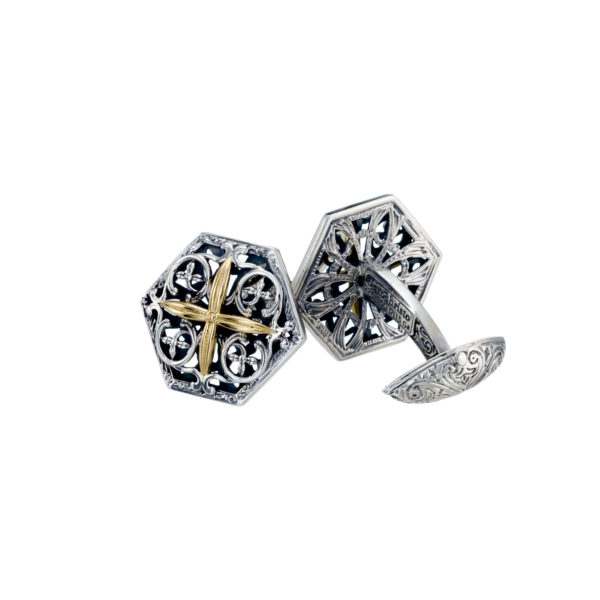 Byzantine Cross Cufflinks 18k Yellow Gold and Silver 925