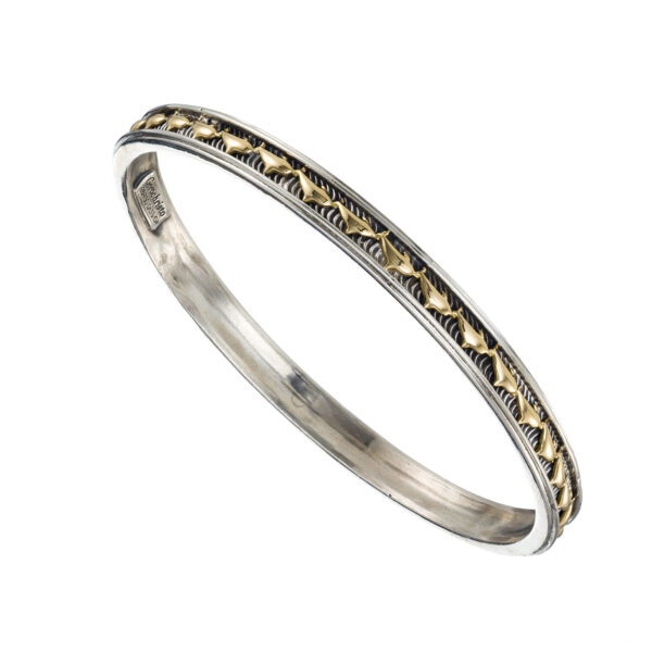 Dolphins Bangle Bracelet in k18 Yellow Gold and Silver 6499 a