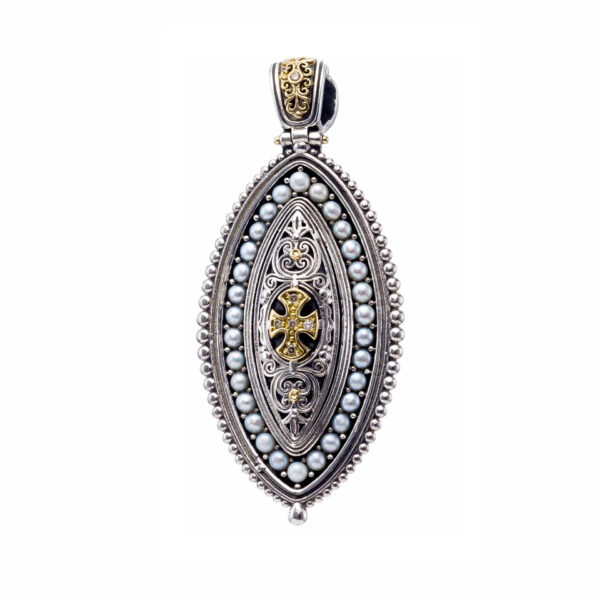 Frame with Pearls Pendant in k18 Gold and Silver 3378-diamonds-2