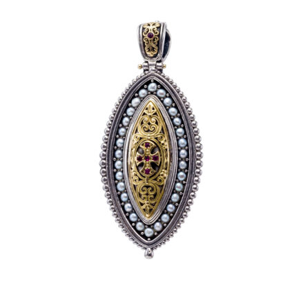 Frame with Pearls Pendant in k18 Gold and Silver 3379 ruby